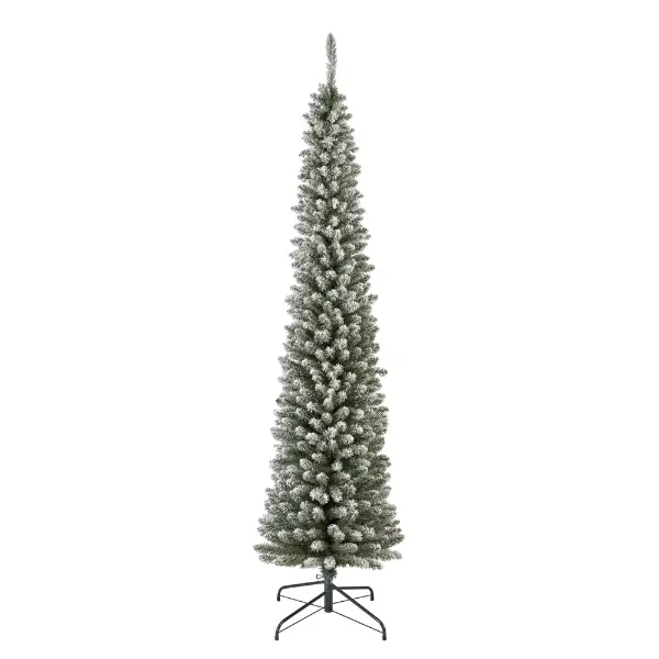 Pencil kunstkerstboom | Groen met sneeuw | H210 cm