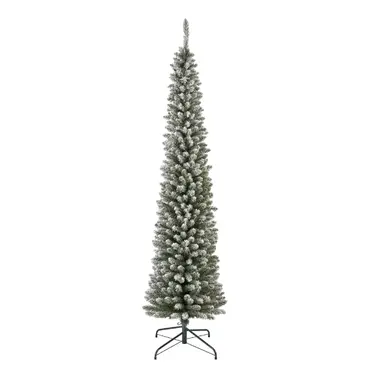 Pencil kunstkerstboom | Groen met sneeuw | H210 cm